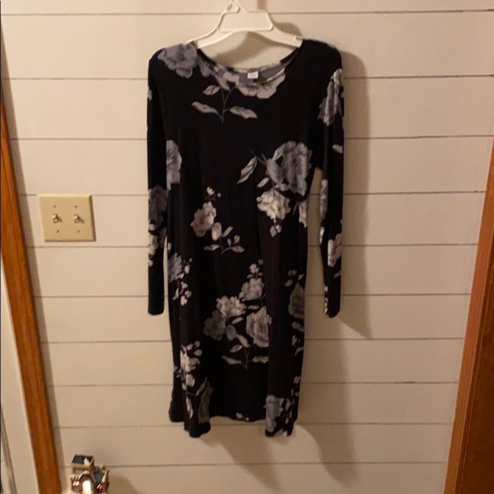 Long sleeve black flower dress